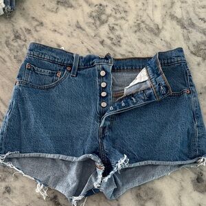 Levi's Dark Blue Button-Fly Cutoff Denim Shorts